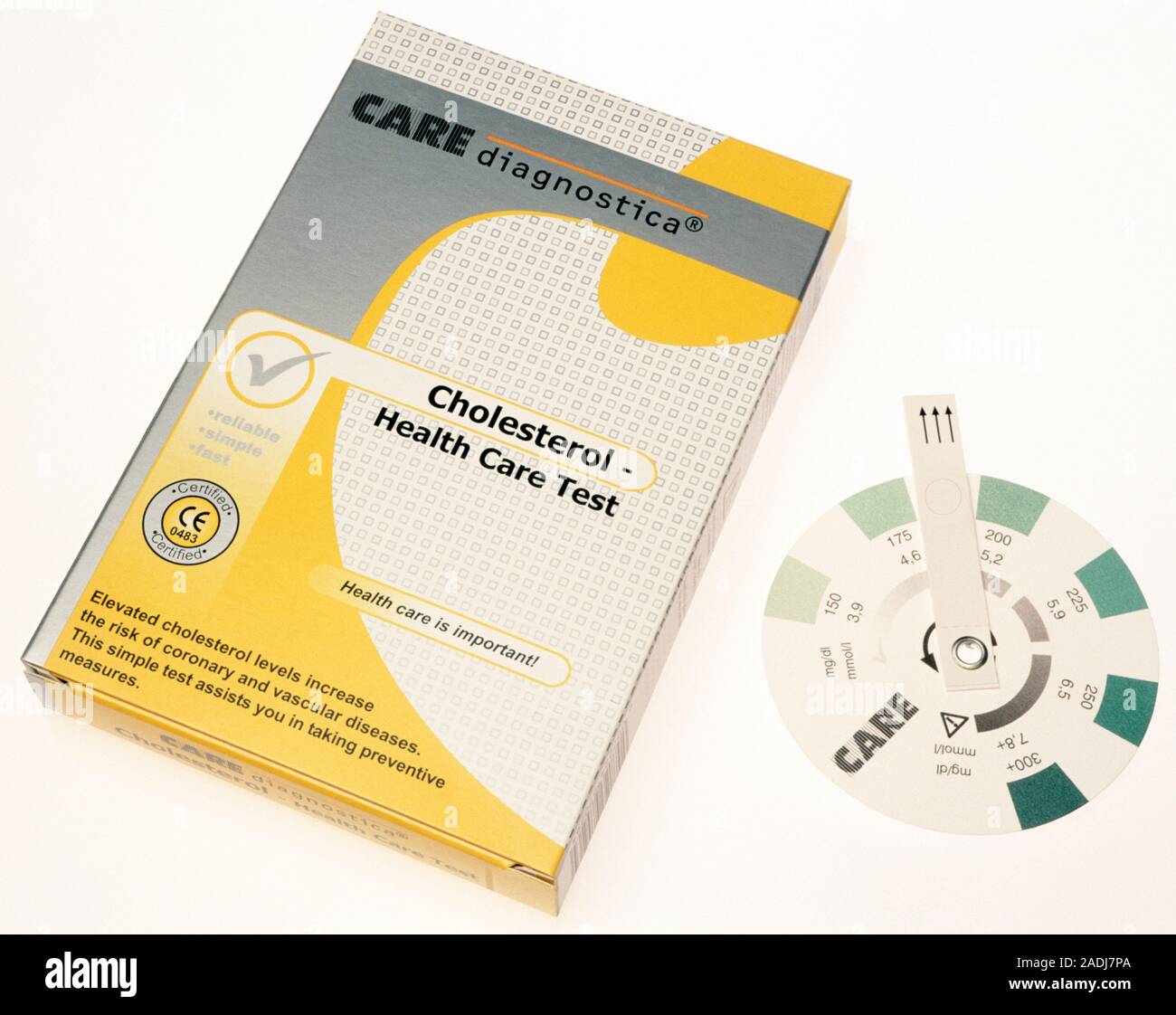 Cholesterol indicator test for use at home. This kit tests a small
