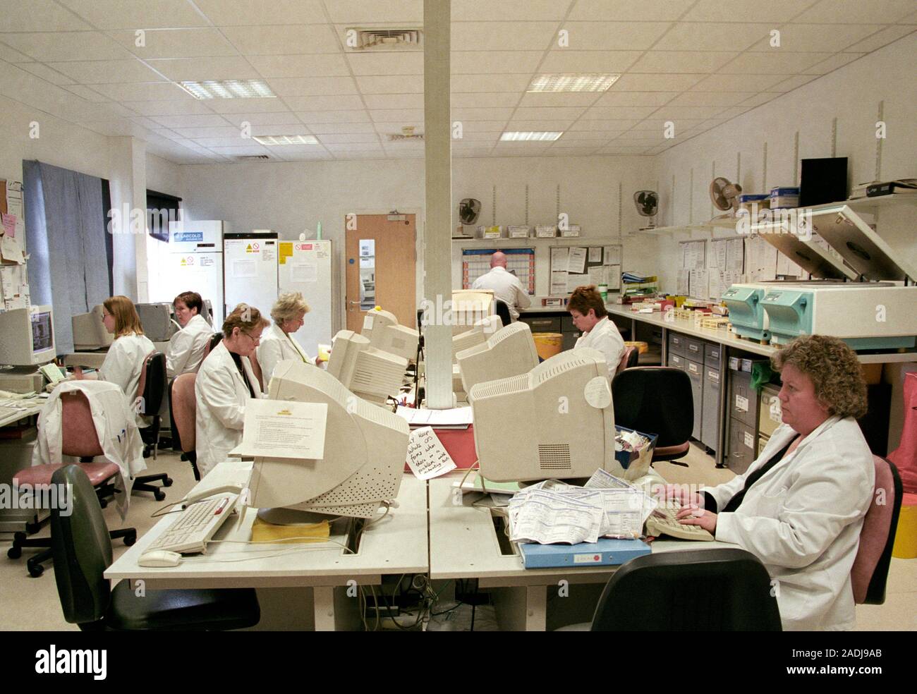 Hospital records room. Computer room in a hospital pathology department ...