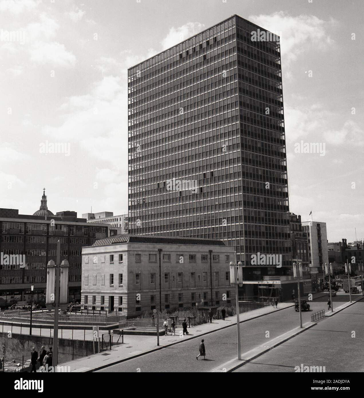 1960s, historical, new modern building in the City of London, England