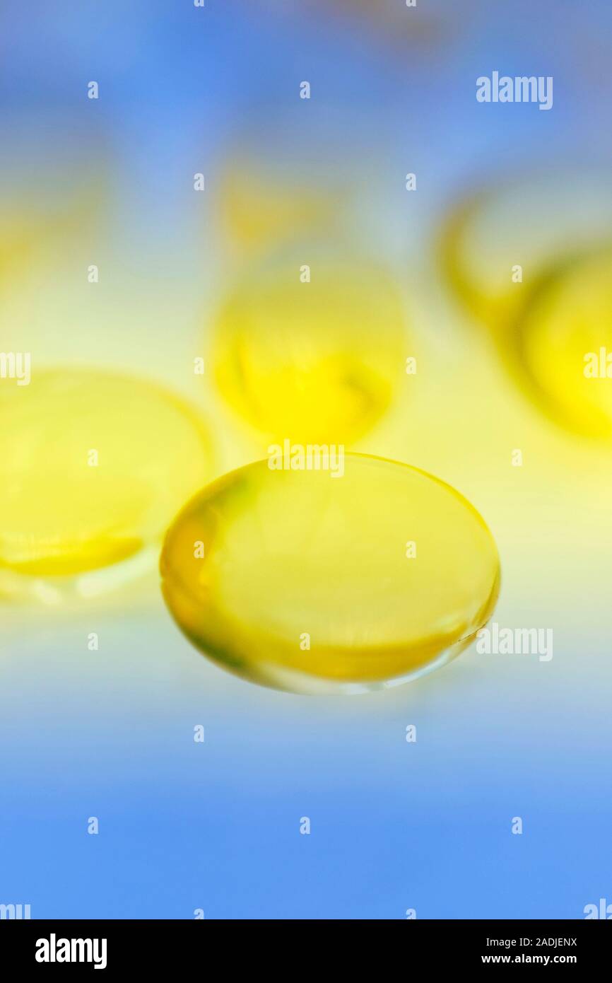Cod liver oil capsules. Cod liver oil contains Omega3 fatty acids