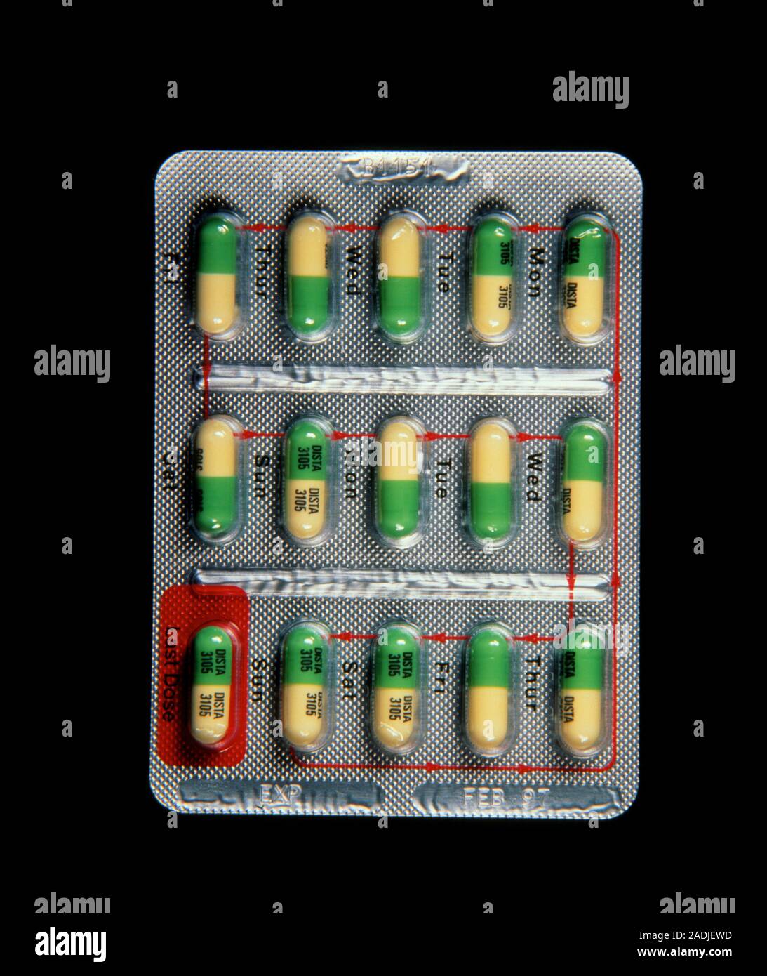 Prozac. A foil pack of capsules of the drug Prozac (fluoxetine