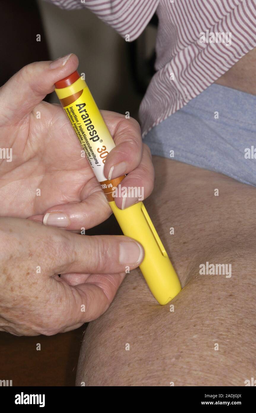 Aranesp anaemia drug being administered to a 70 year old male cancer ...