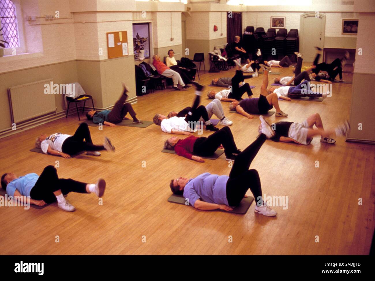 Aerobics exercise class for elderly people. These stretching exercises warm up joints and muscles. They can also improve joint mobility and strength i Stock Photo Alamy