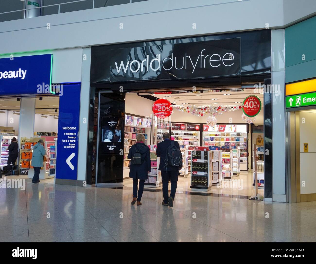 World duty free shop at Terminal 2 at Heathrow Airport, London, England, UK Stock Photo