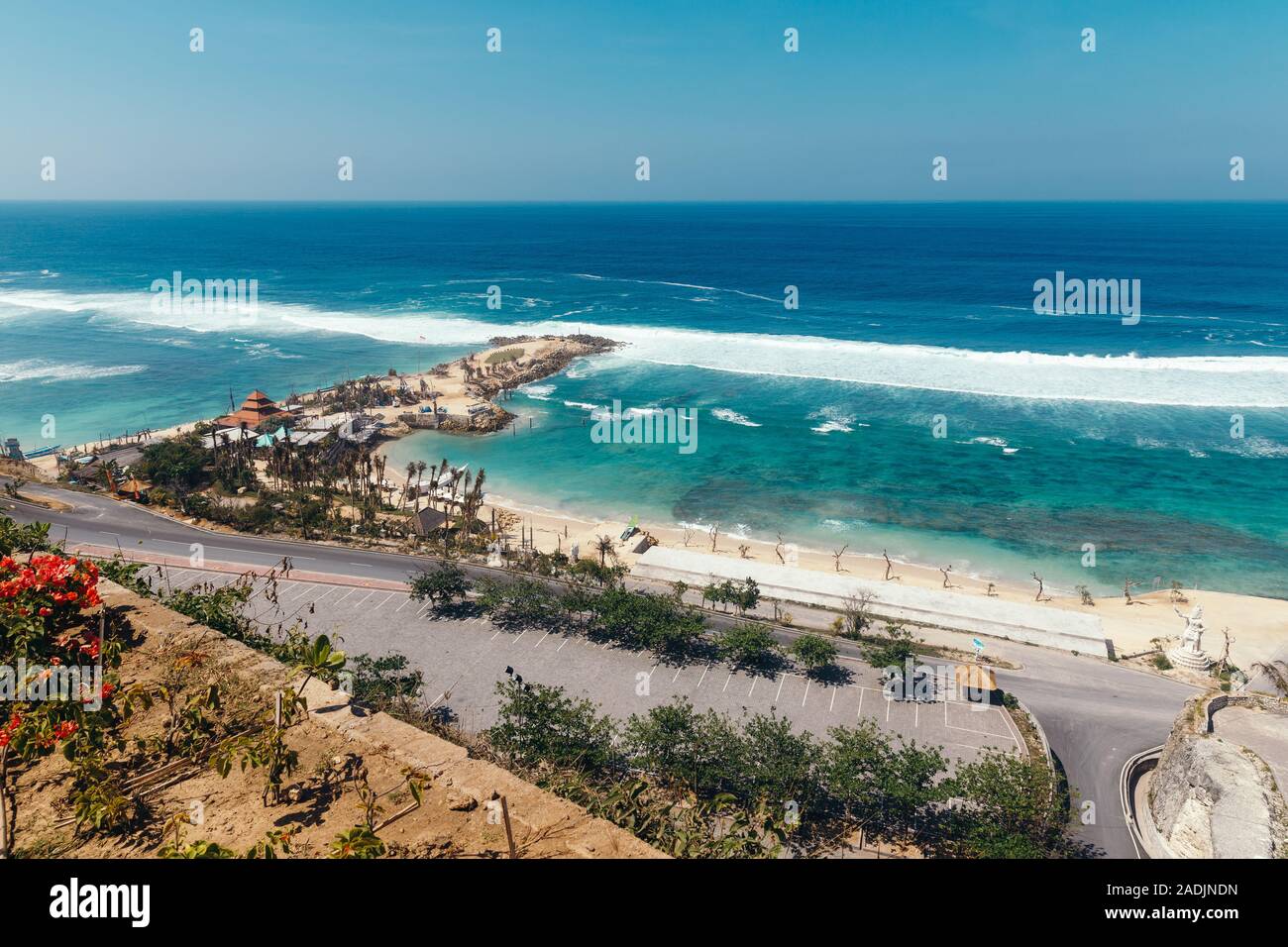 Beautiful View Of Melasti Beach Blue Sea With Waves Clear Sky And White Sand In Indian Ocean South Kuta Bali Stock Photo Alamy