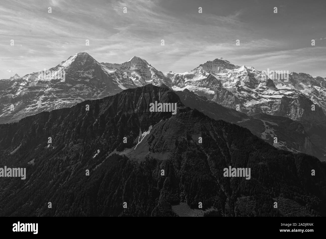 Panoramic view of the Swiss Alps from the Schynige Platte Stock Photo ...