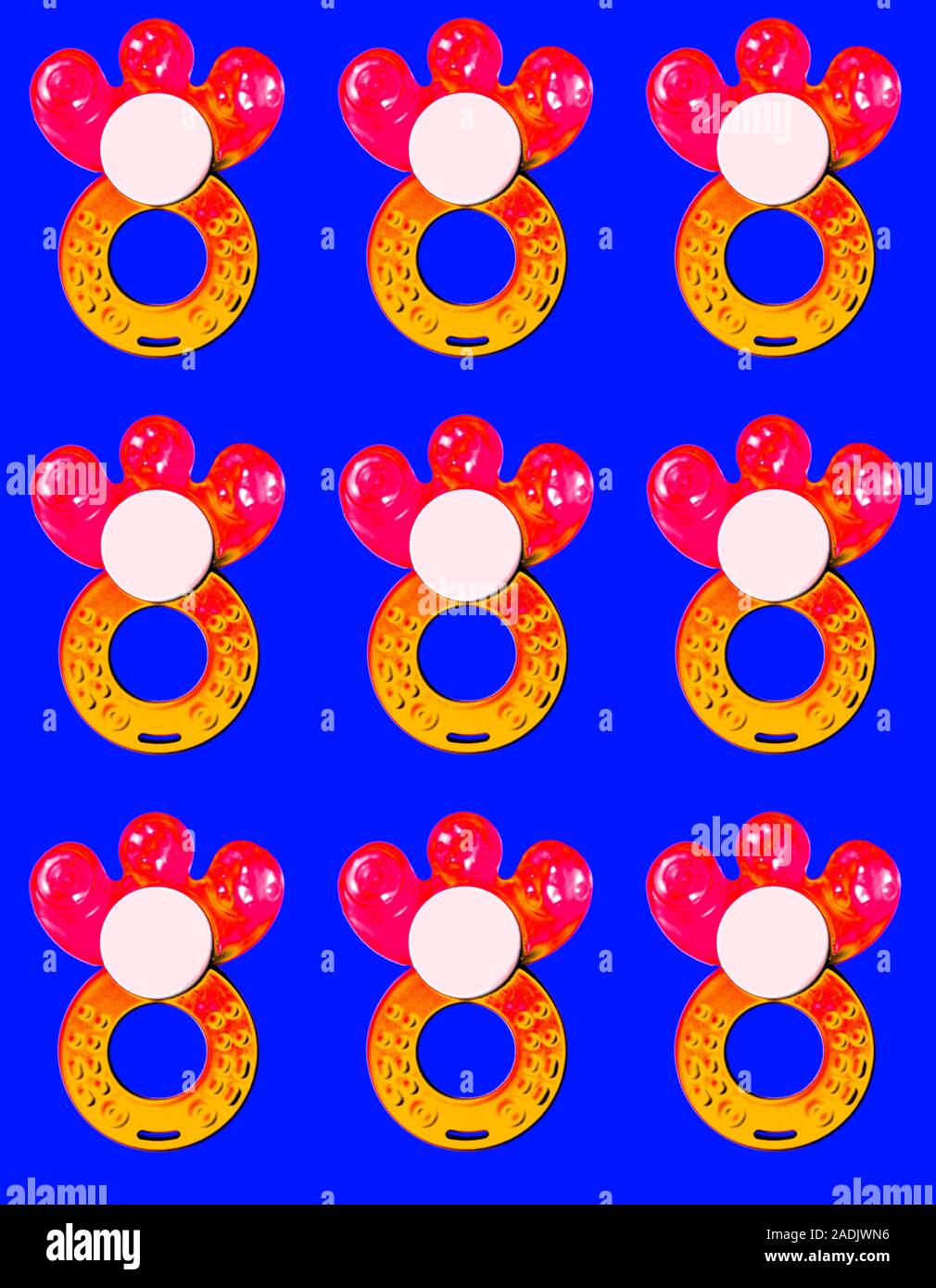 Baby's teethers. Computer artwork of teethers, used by babies to bite