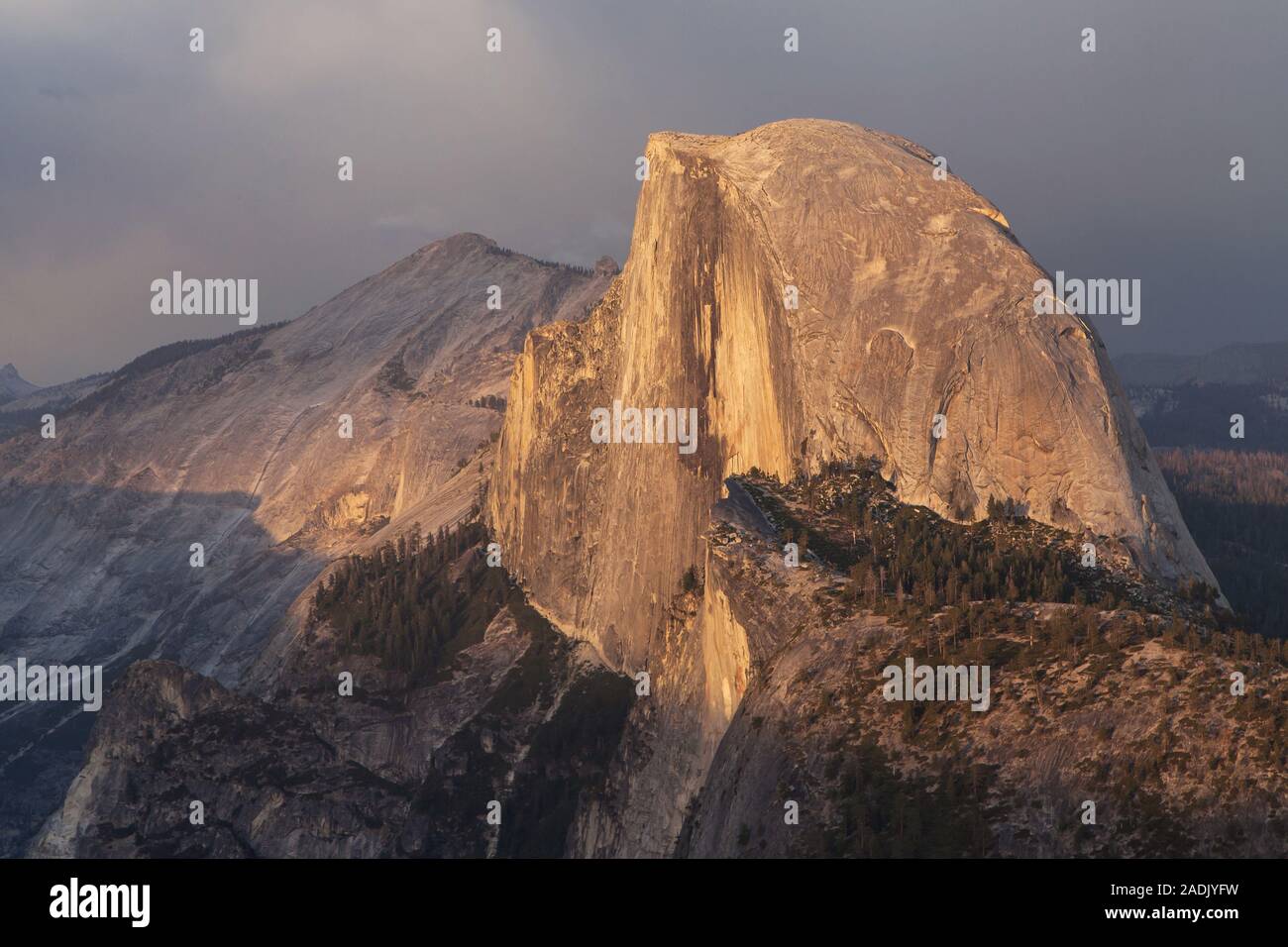 Sunset over Half Dome from Glacier Point, Yosemite National Park, California, USA. Stock Photo