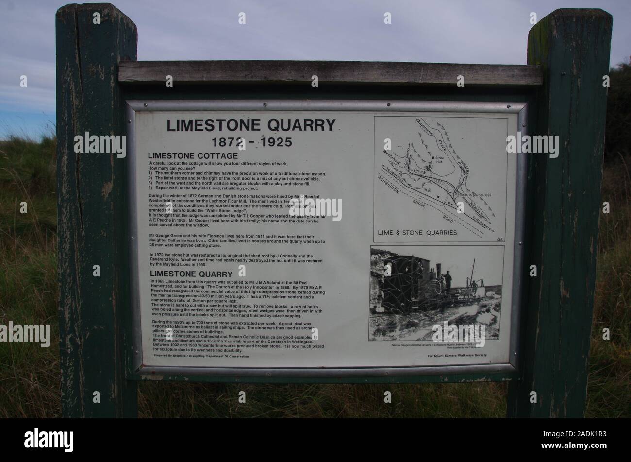 information board. Te Araroa Trail. Buxton lime kilns. South Island