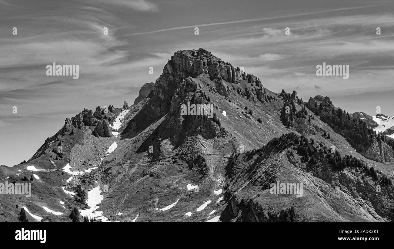 Panoramic view of the Swiss Alps from the Schynige Platte Stock Photo ...