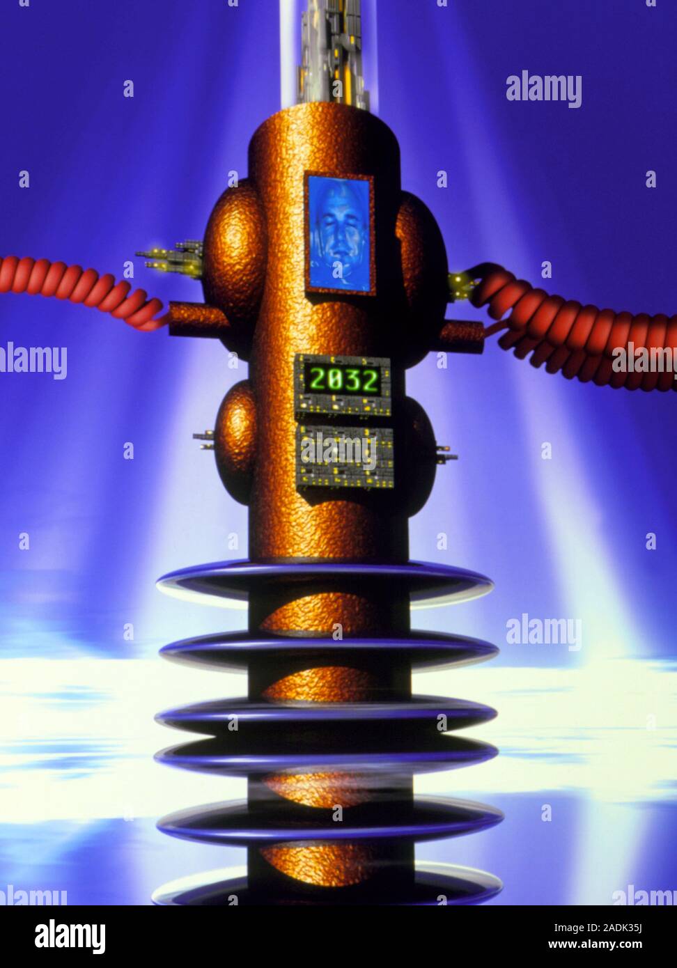 Cryogenic freezer. Computer artwork of a human head in a cryogenic