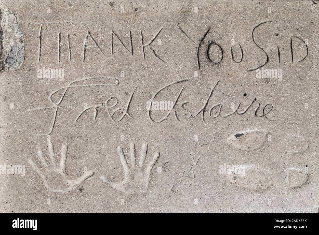 Los Angeles, California - September 07, 2019: Hand and footprints of actor Fred Astaire in the Grauman's Chinese Theatre forecourt, Hollywood. Stock Photo