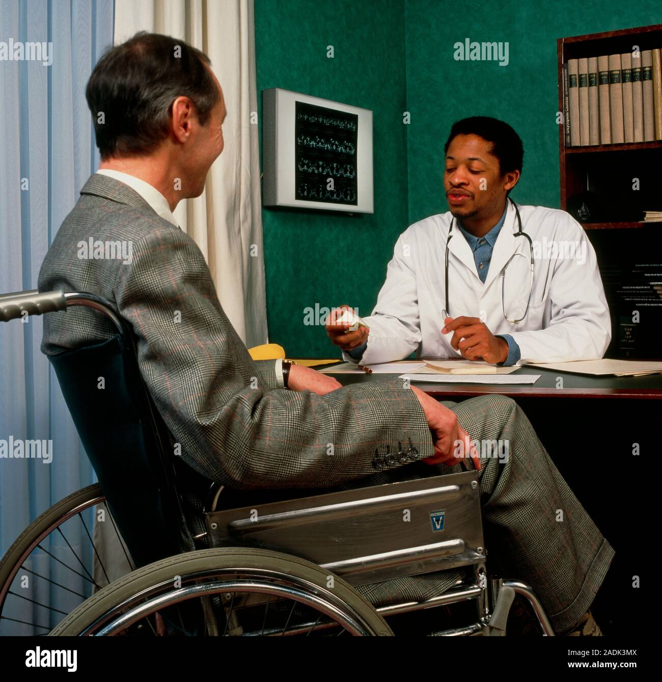 Prescription. General practice (GP) doctor discusses the prescription of a drug during a