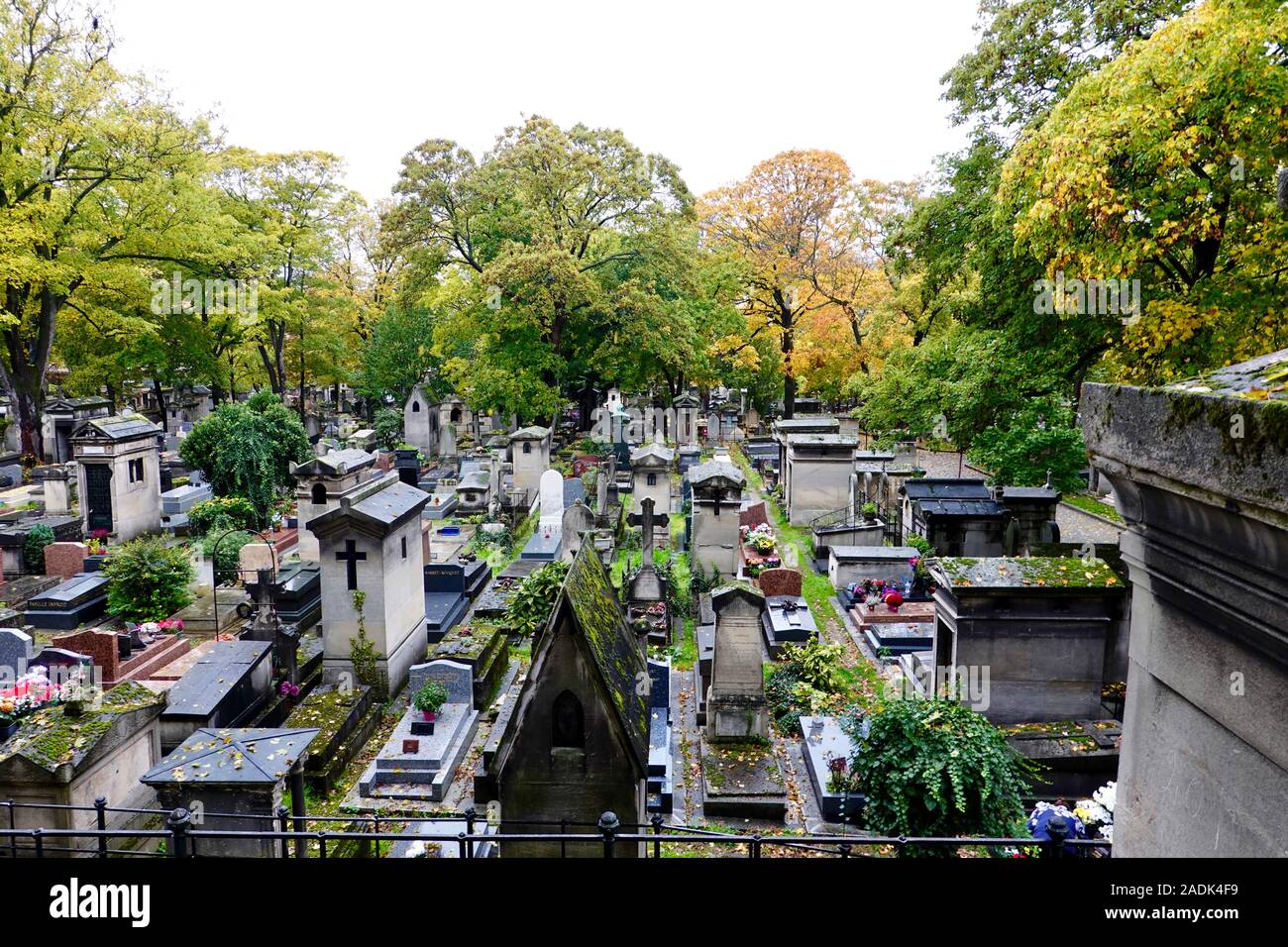 All Saints Day, in Montmartre Cemetery with autumnal, fallen leaves