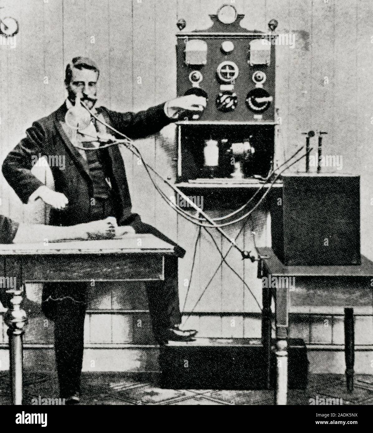 Early X-ray machine being operated by a pioneer of radiography, Ernest ...