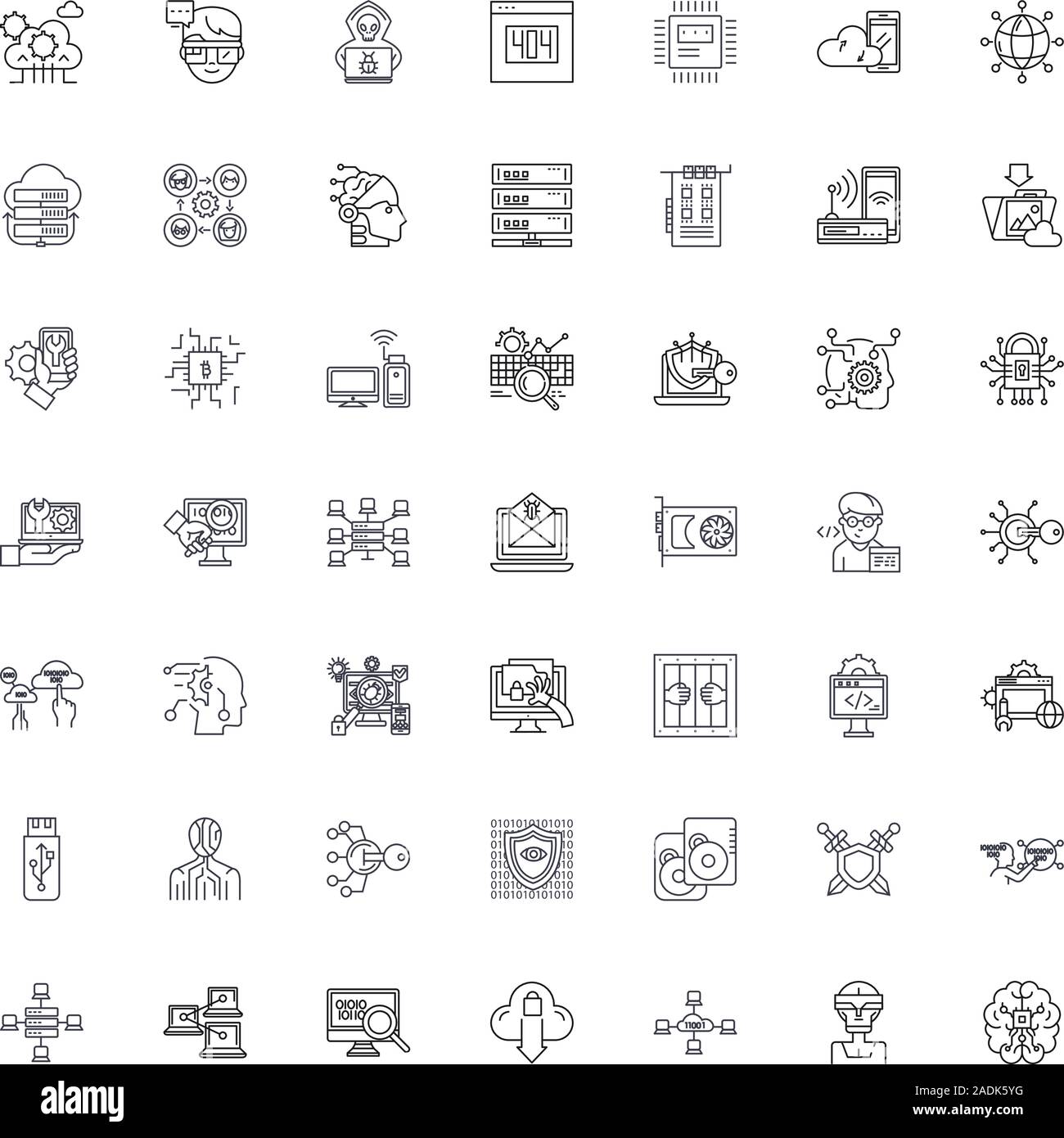 Computer security system line icons, signs, symbols vector, linear ...