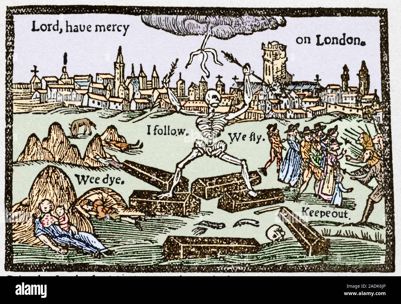 Plague in London. Title artwork from a 17th century pamphlet on the