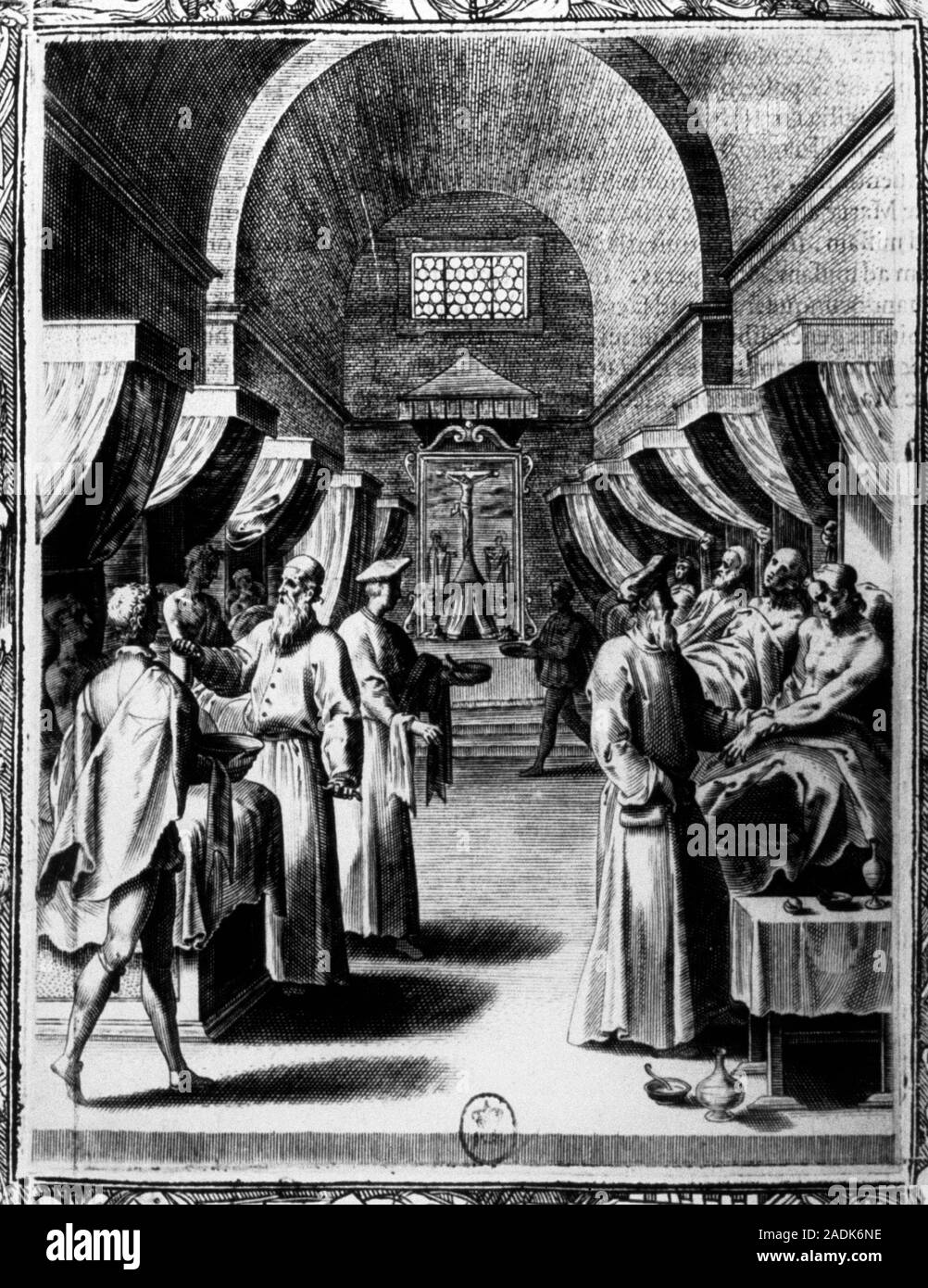 Knights Hospitaller hospital ward. Historical artwork of a ward in a