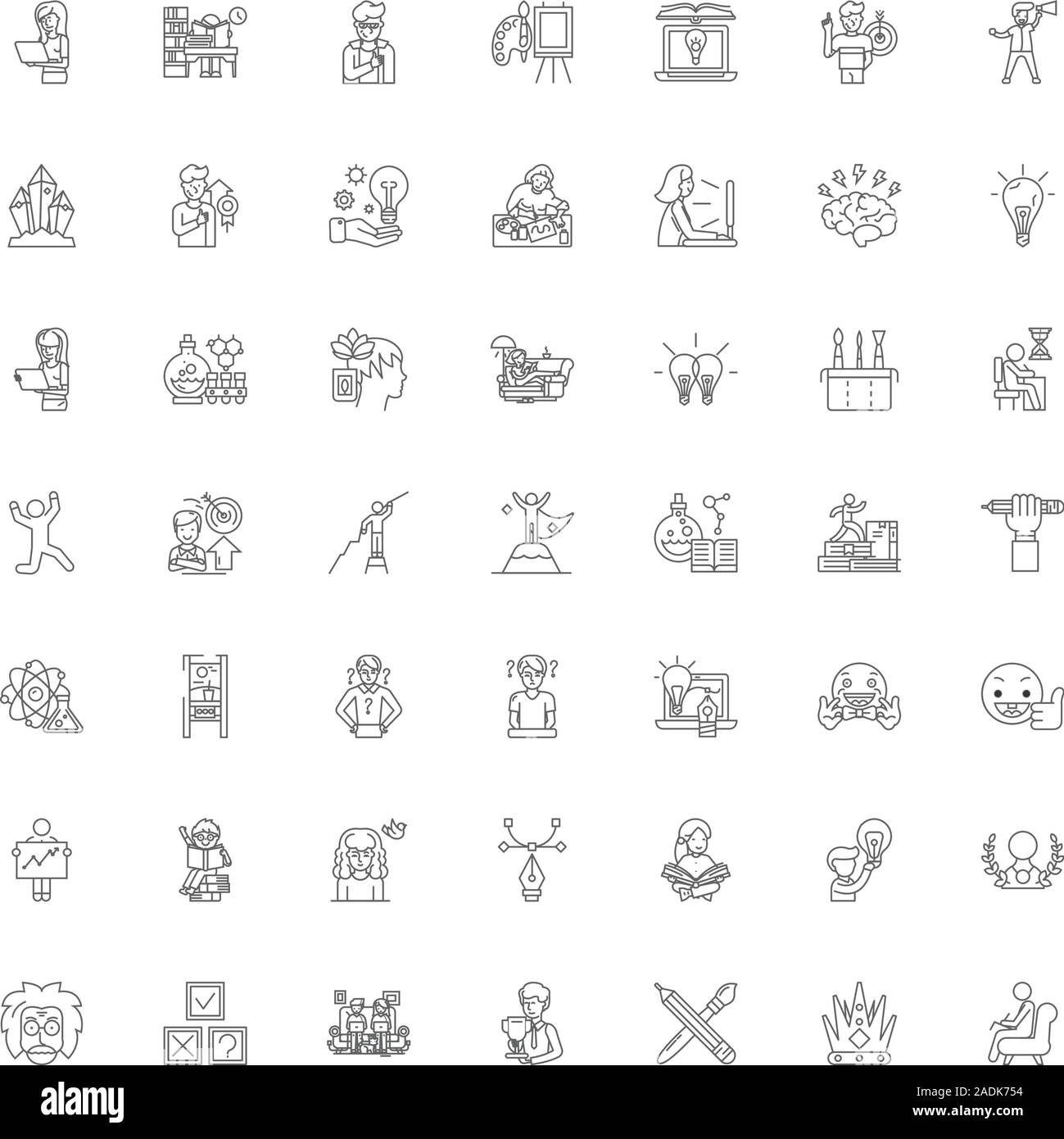 Creativity and idea generation line icons, signs, symbols vector ...