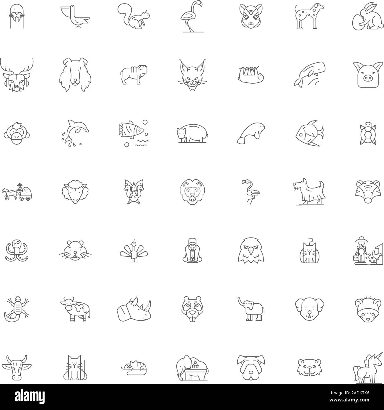 Cute animals line icons, signs, symbols vector, linear ...