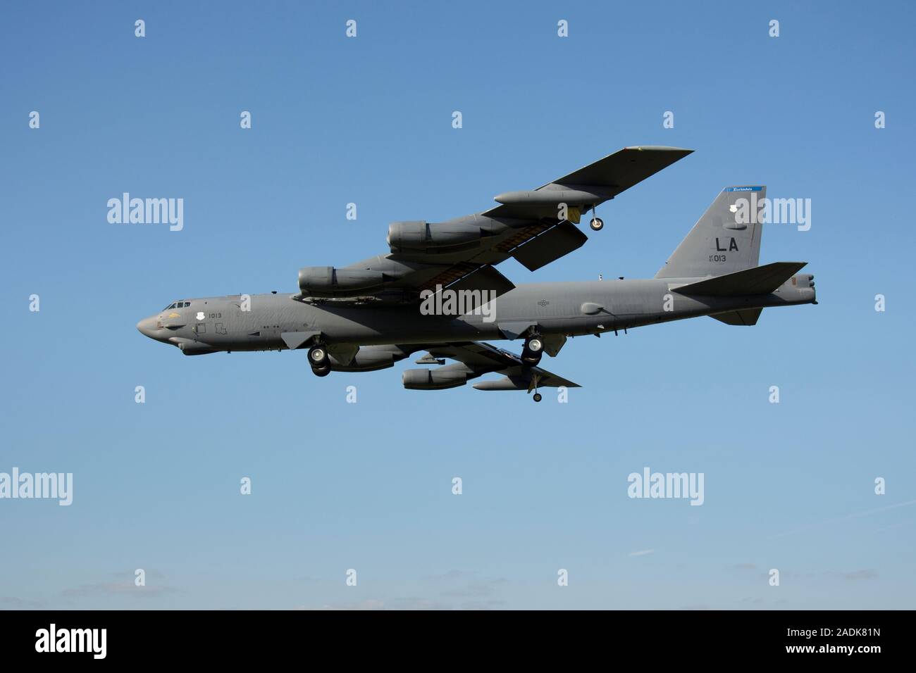 Boeing B-52H Stratofortress, 61-0013, of 2nd BW, United States Air Force Global Strike Command based at Barksdale AFB, seen landing at RAF Fairford Stock Photo