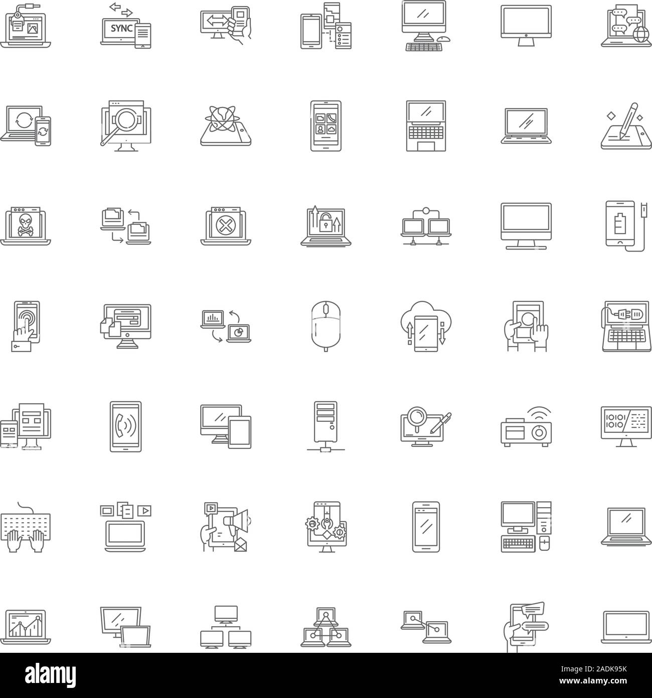 Desktop Pc Line Icons Signs Symbols Vector Linear Illustration