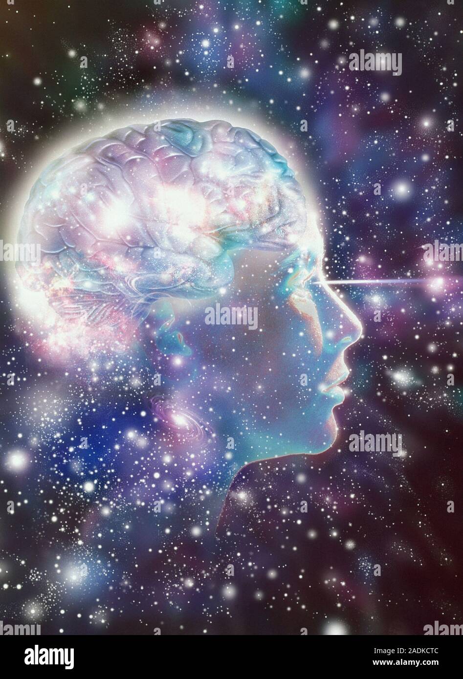 Brain. Abstract computer artwork showing the profile of a human head ...