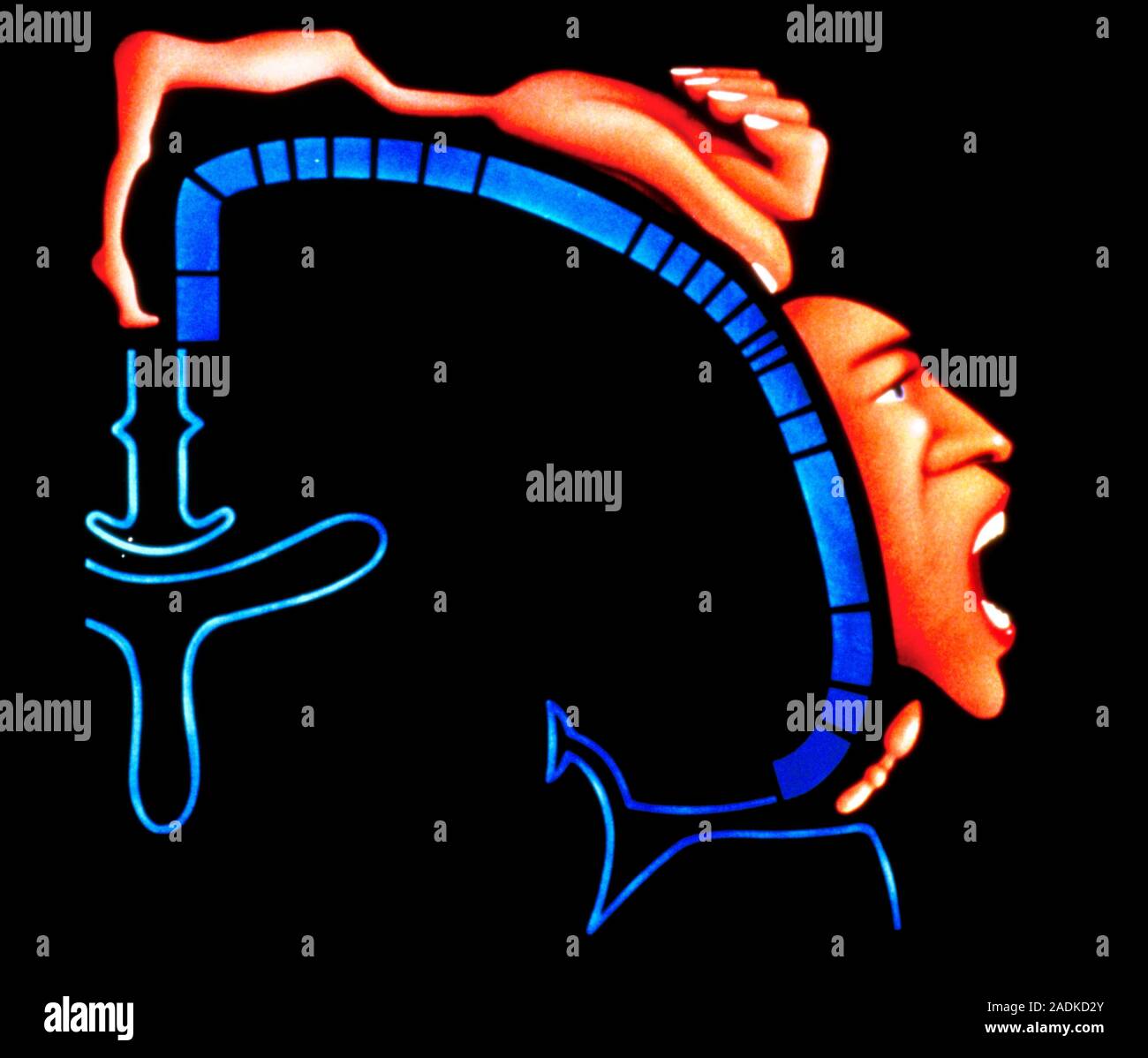 Brainbody control. Illustration of a section through the cortex of the