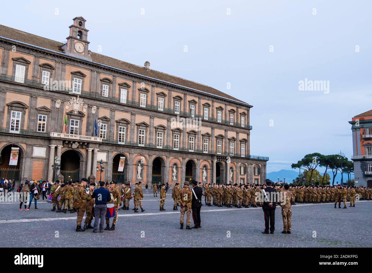 Before a military parade, Piazza del Plebiscito, Naples, Italy Stock Photo