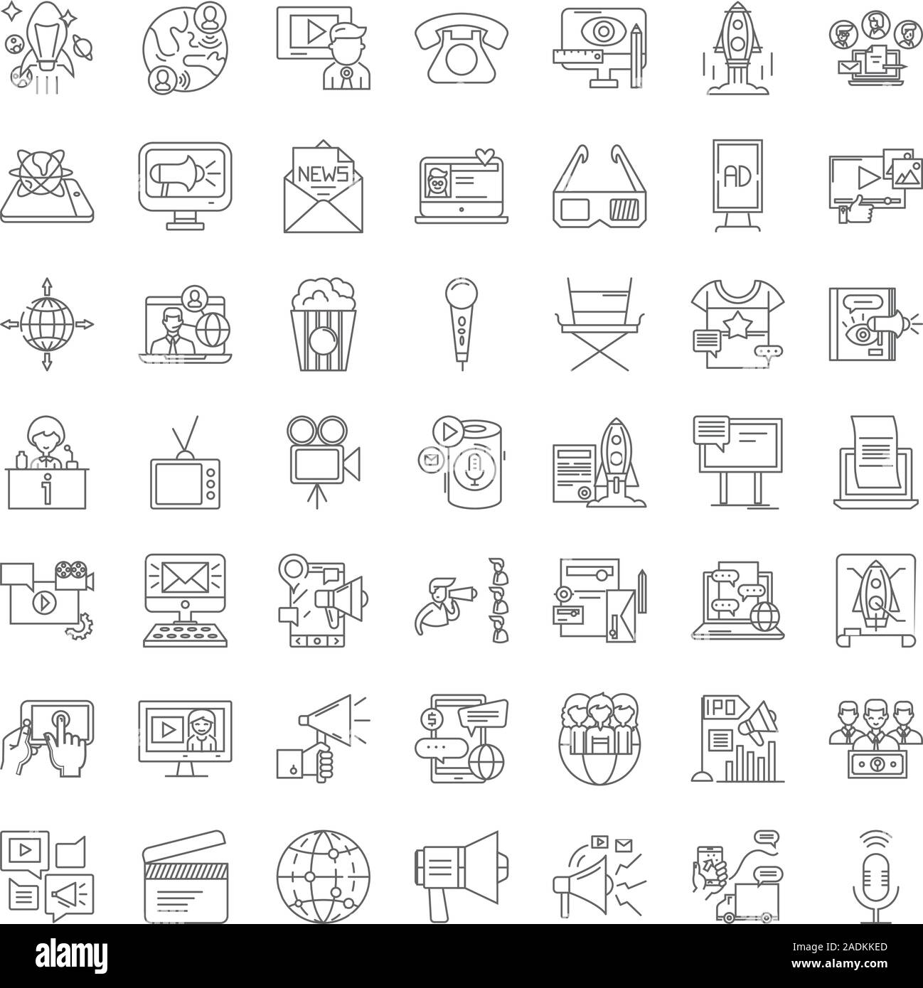 Mass media line icons, signs, symbols vector, linear illustration set ...