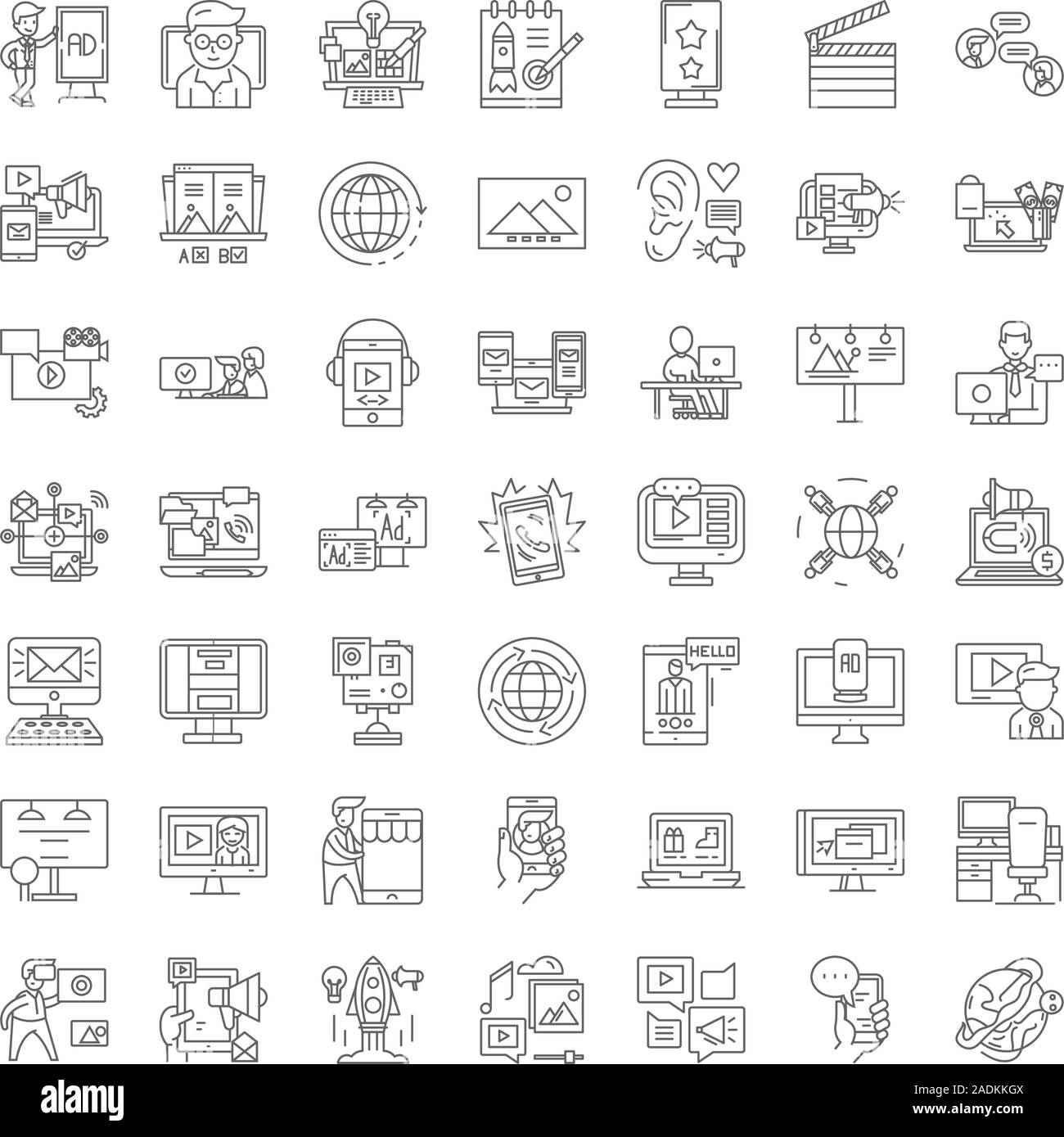 Media line icons, signs, symbols vector, linear illustration set Stock ...