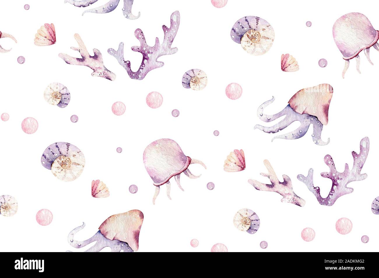 Sea animals blue watercolor ocean seamless pettern fish, turtle, whale ...