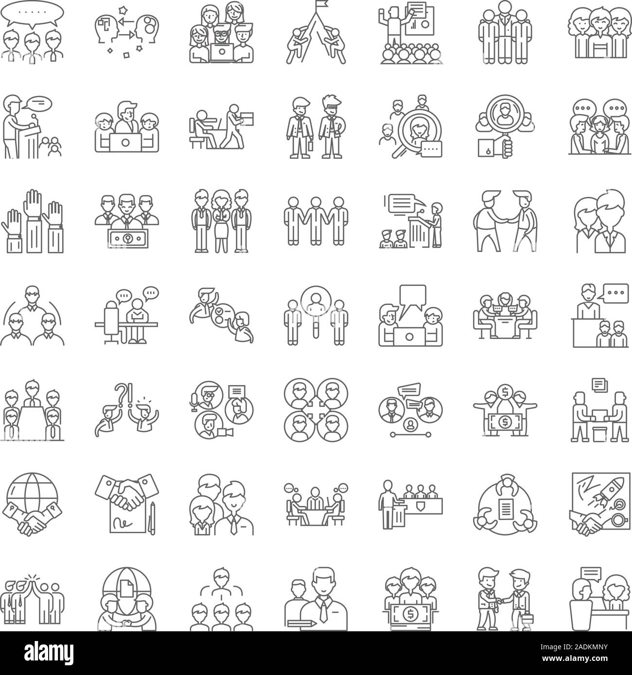 Meeting room linear icons, signs, symbols vector line illustration set ...