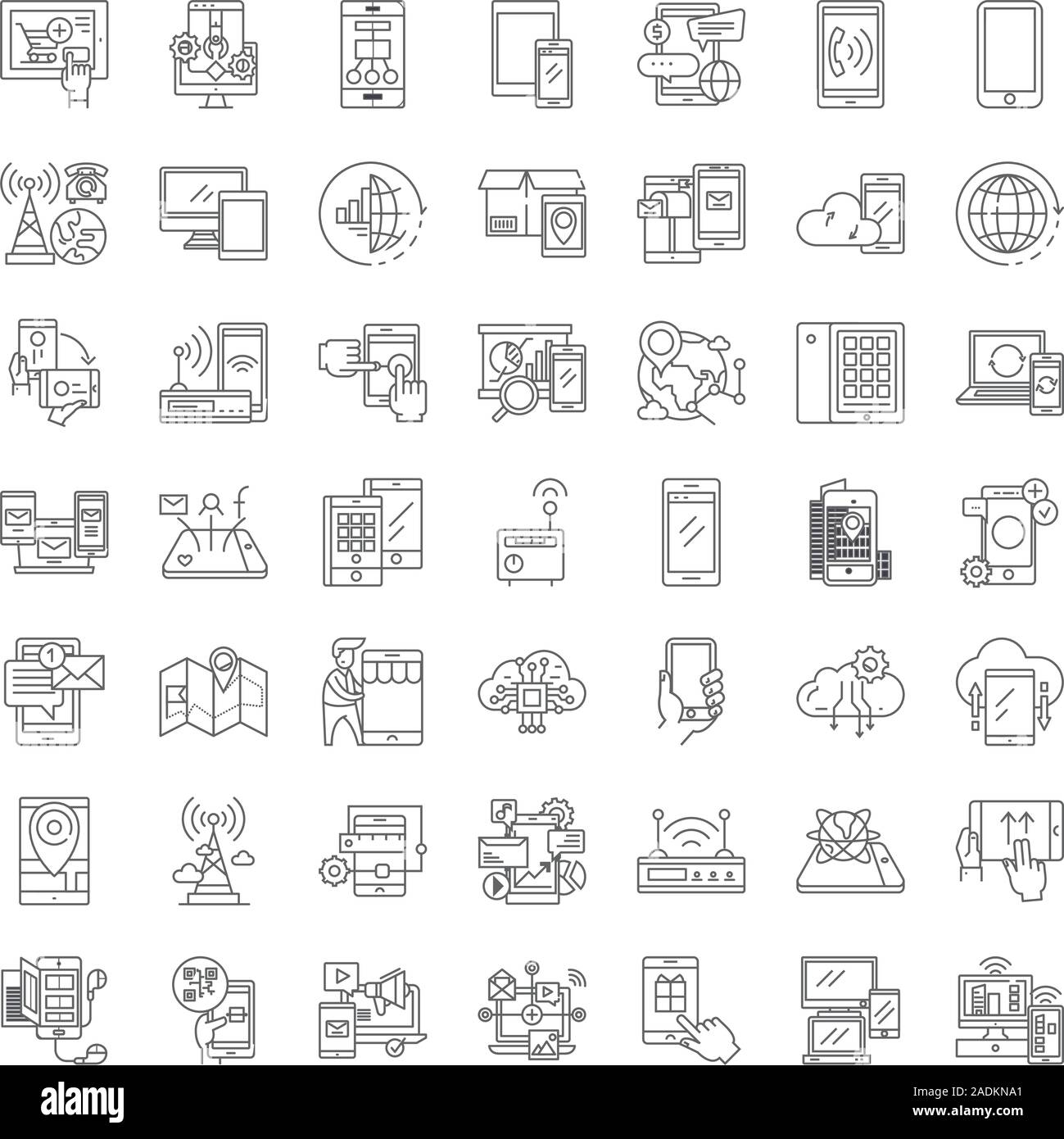 Mobile technology linear icons, signs, symbols vector line illustration ...