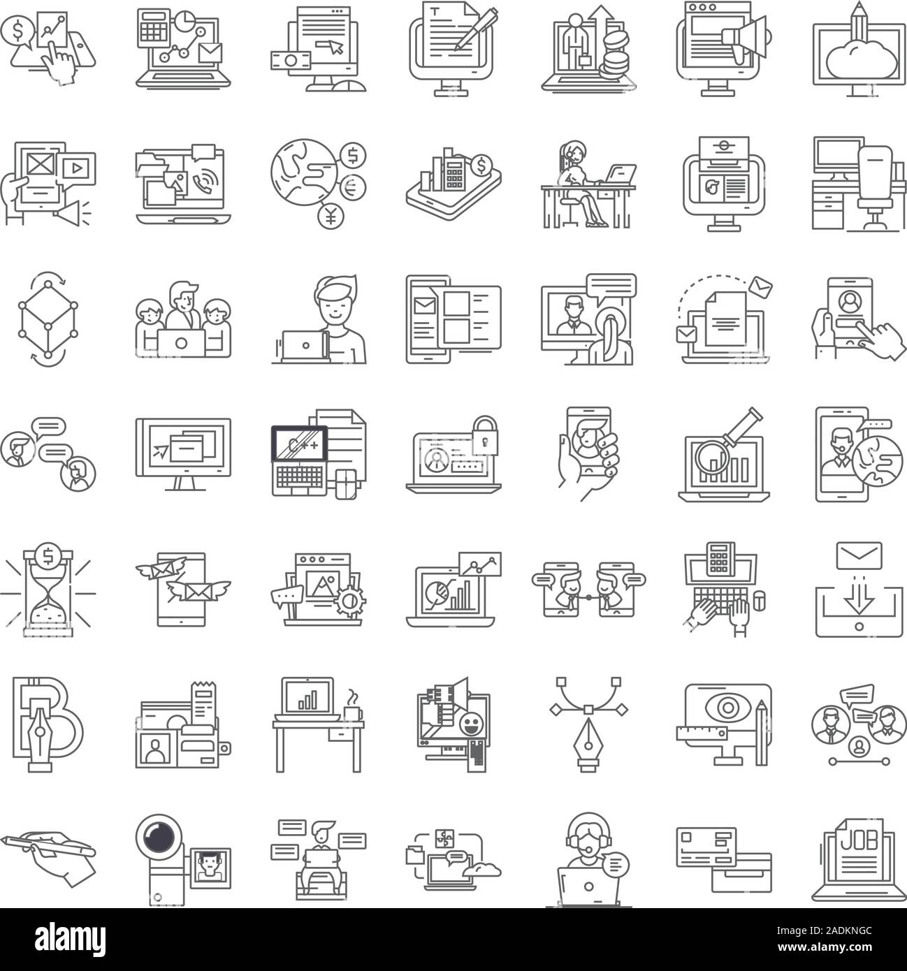 Digital business linear icons, signs, symbols vector line illustration ...