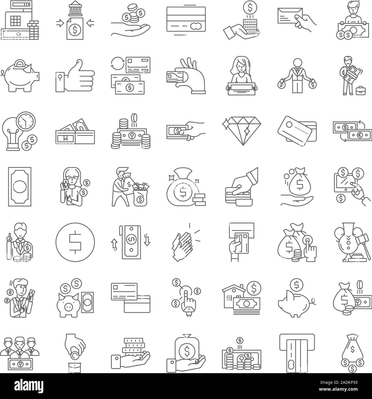 Payment proccess linear icons, signs, symbols vector line illustration set Stock Vector