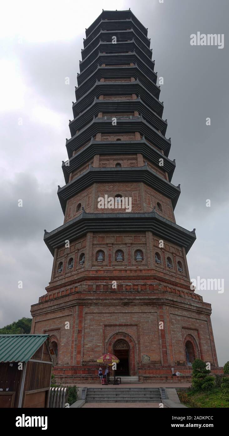 A view of a tower at Bai Dinh Temple Spiritual and Cultural Complex near Ninh Binh, Vietnam Stock Photo