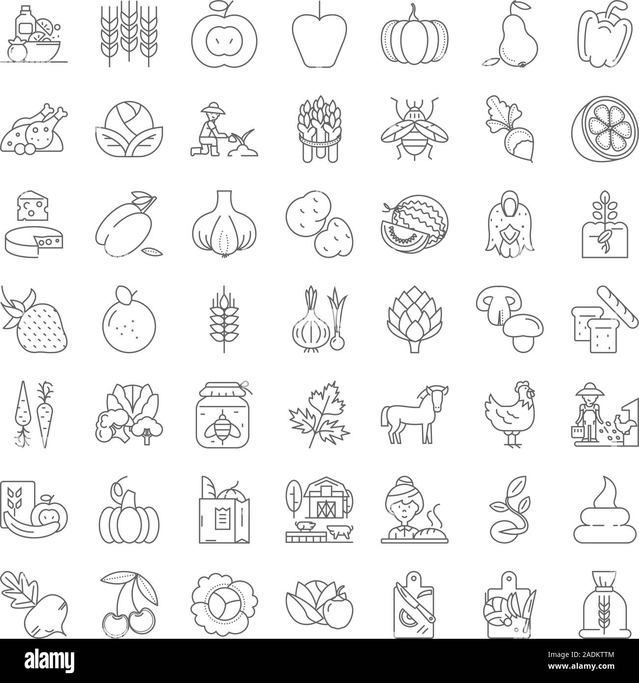 Organic food linear icons, signs, symbols vector line illustration set ...