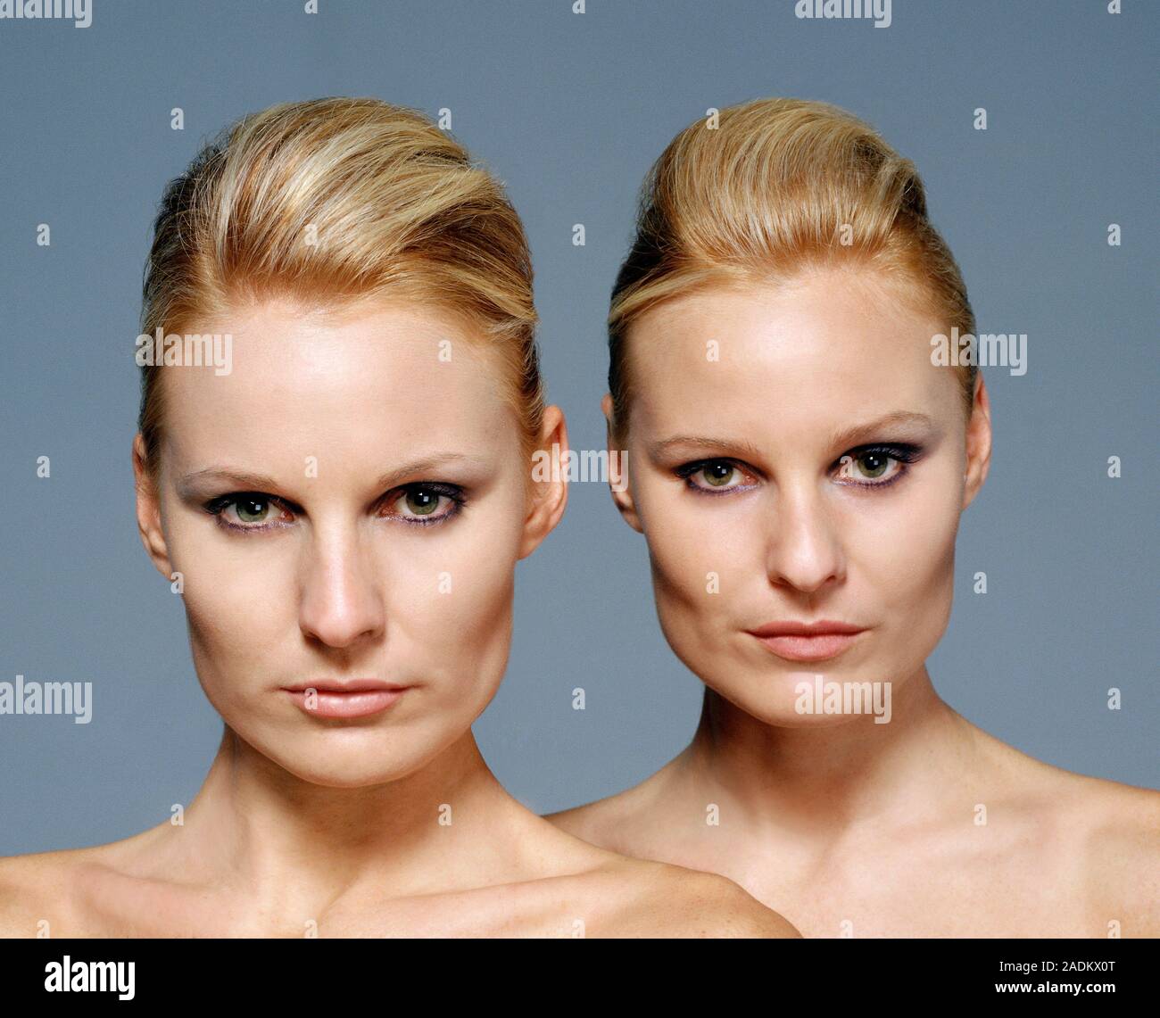 MODEL RELEASED. Identical twin sisters. identical