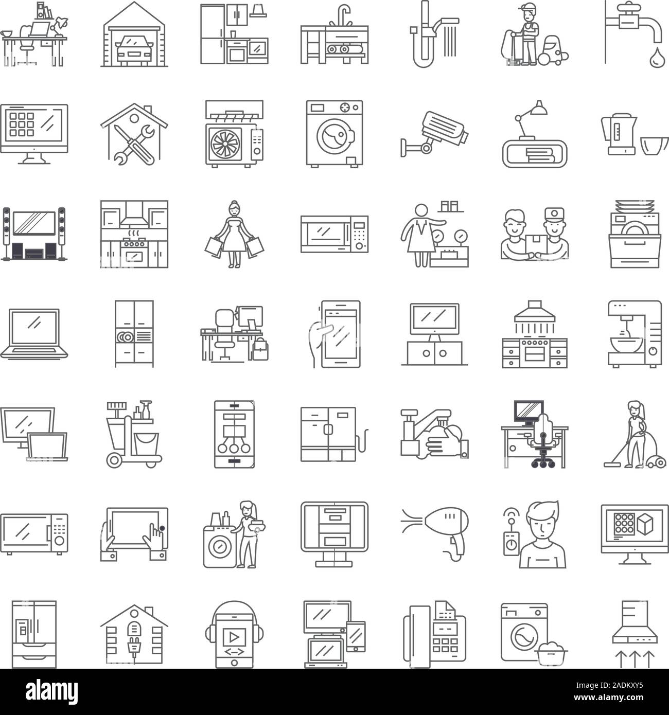 Smart home linear icons, signs, symbols vector line illustration set ...