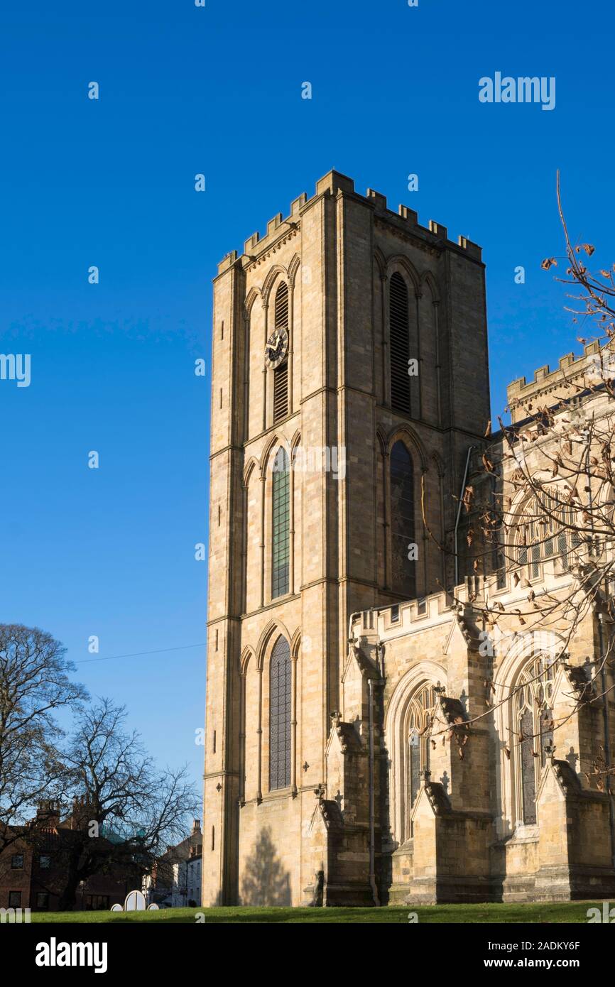 The bell tower of the cathedral church of St Peter and St Wilfred or  Ripon cathedral, North Yorkshire, England, UK Stock Photo
