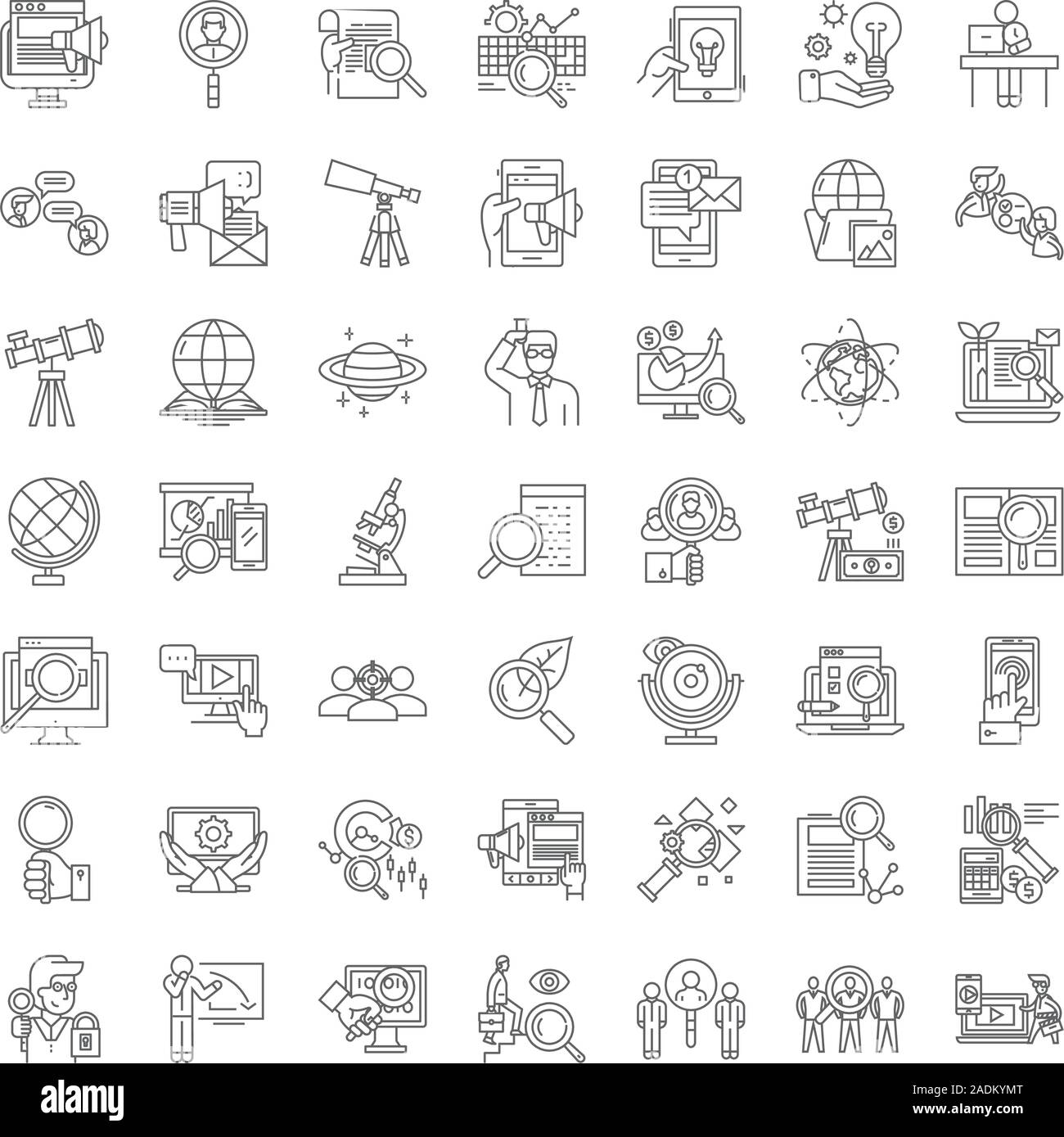 Searching concept linear icons signs symbols vector line illustration