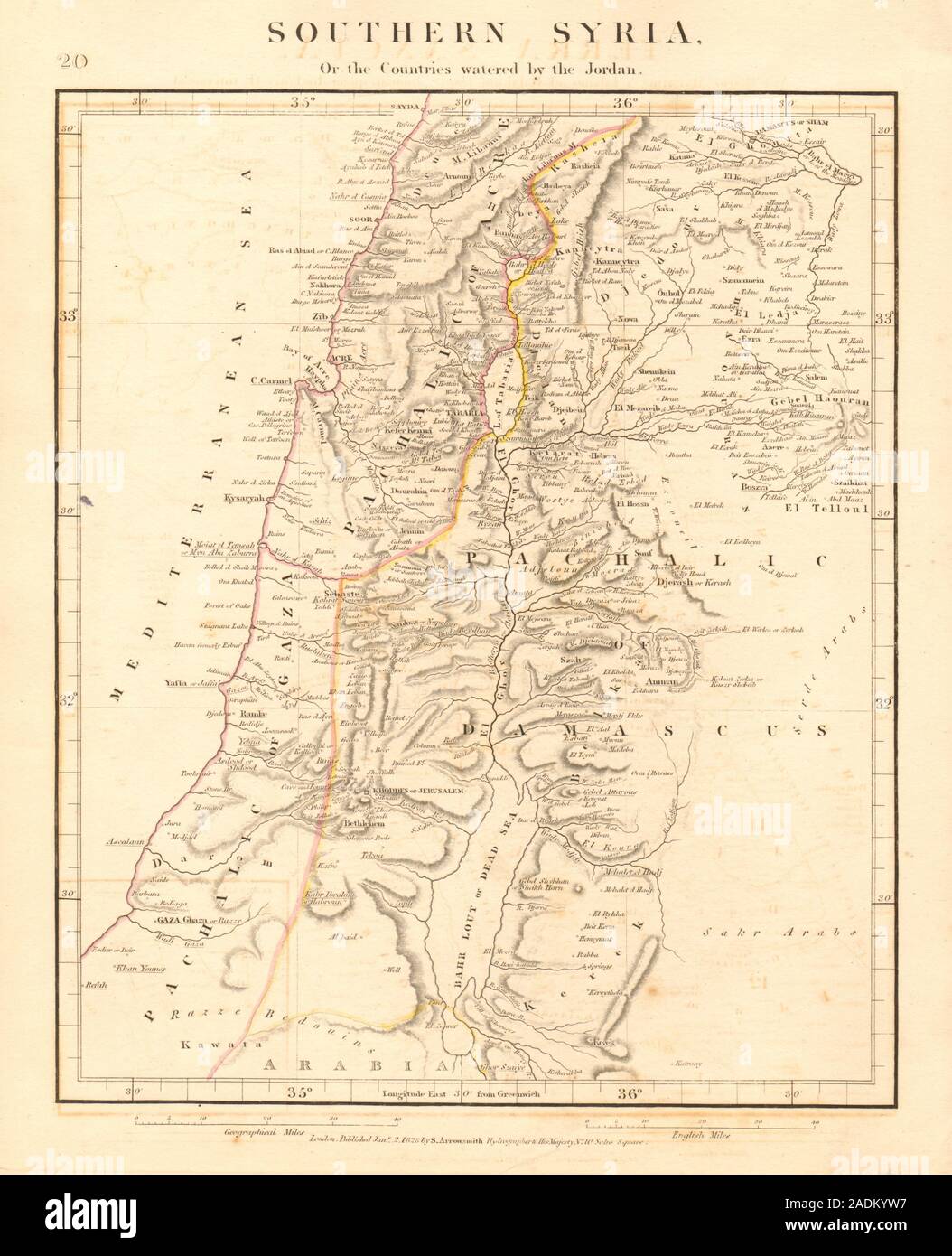 PALESTINE. Southern Syria. Jordan valley. Israel. Dead Sea. ARROWSMITH 1828  map Stock Photo - Alamy