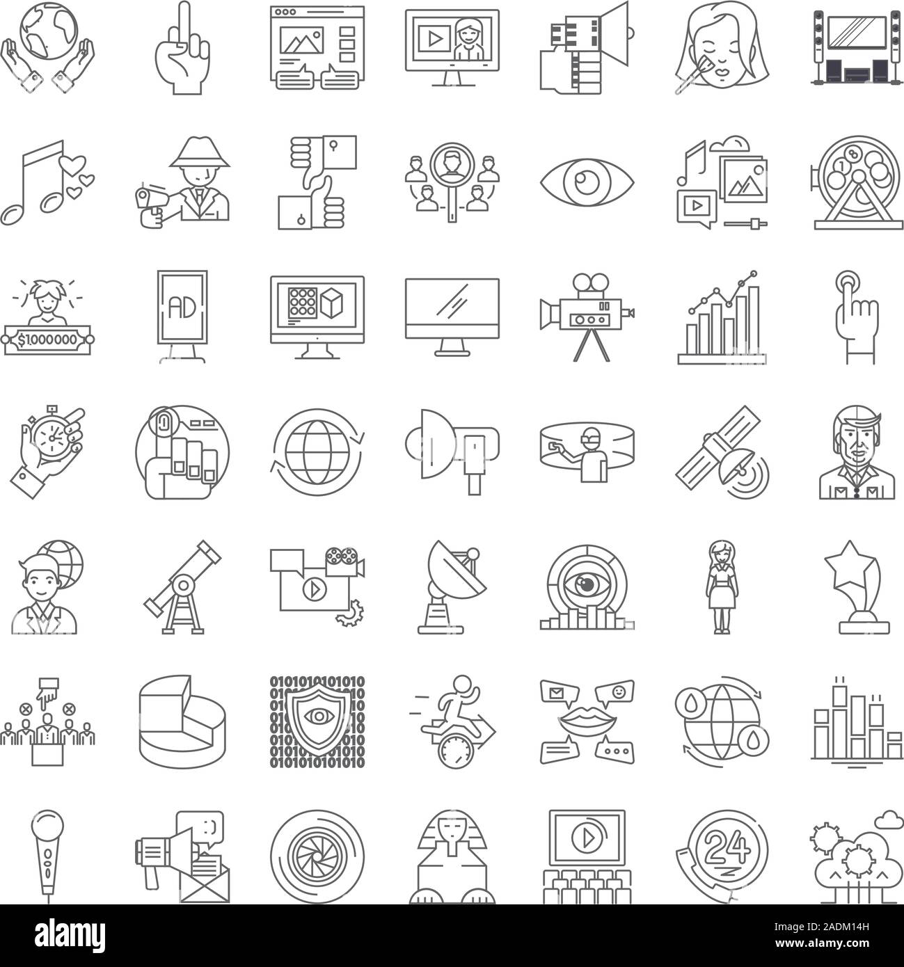 Watching tv linear icons, signs, symbols vector line illustration set ...