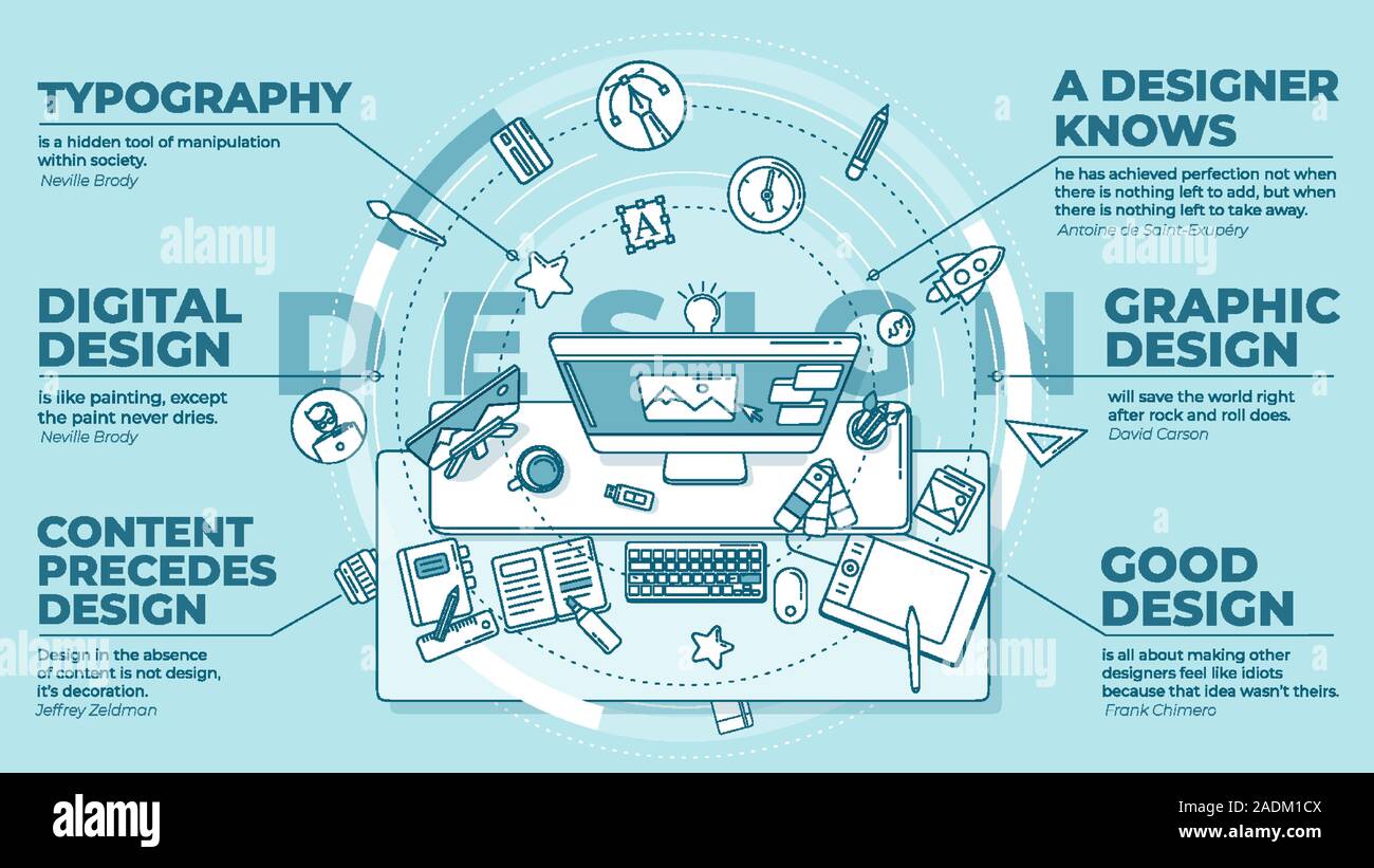 Advertising illustration for designers with text blocks on this topic ...