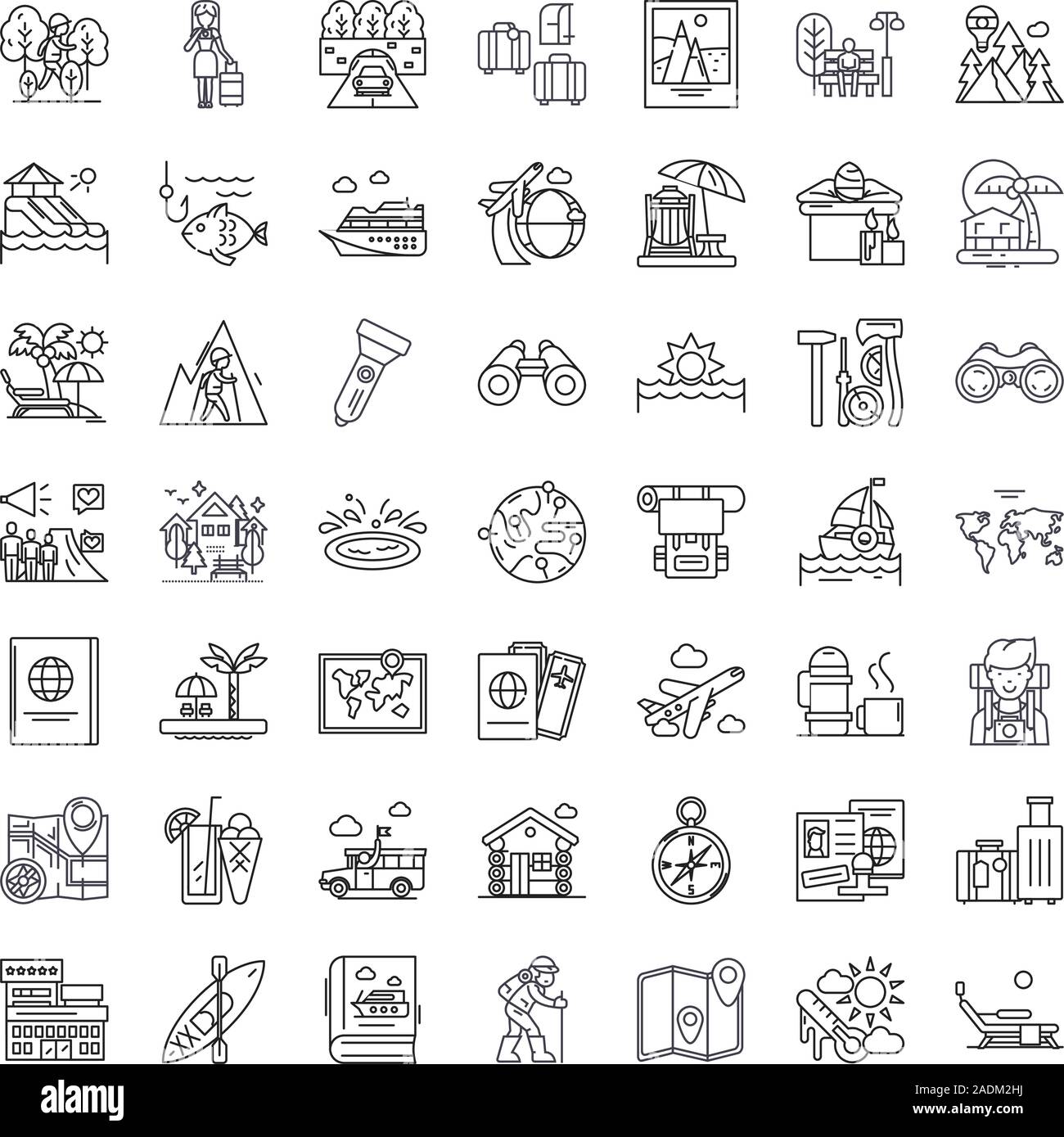 Travel linear icons, signs, symbols vector line illustration set Stock ...