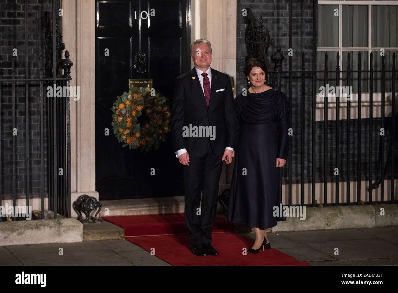 London, UK. 3 December, 2019. Gitanas Nausėda, President of Lithuania, arrives with his wife Diana Nausėdienė for a reception for NATO leaders at 10 Downing Street on the eve of the military alliance’s 70th anniversary summit at a luxury hotel near Watford. Credit: Mark Kerrison/Alamy Live News Stock Photo