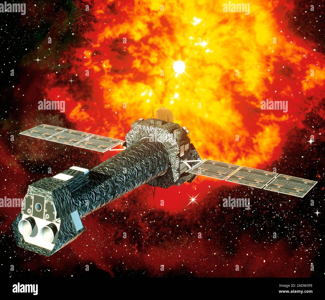 XMMNewton telescope. Artwork of the XMM (Xray MultiMirror)Newton X