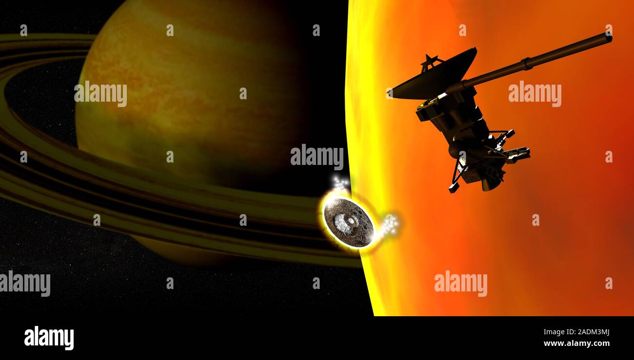 Cassini spacecraft. Computer artwork of the Cassini spacecraft (upper ...