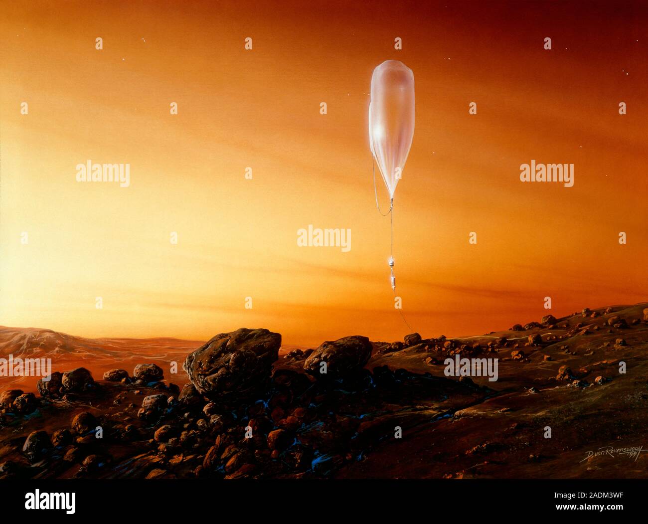 Mars balloon experiment. Artwork of a balloon descending onto the ...